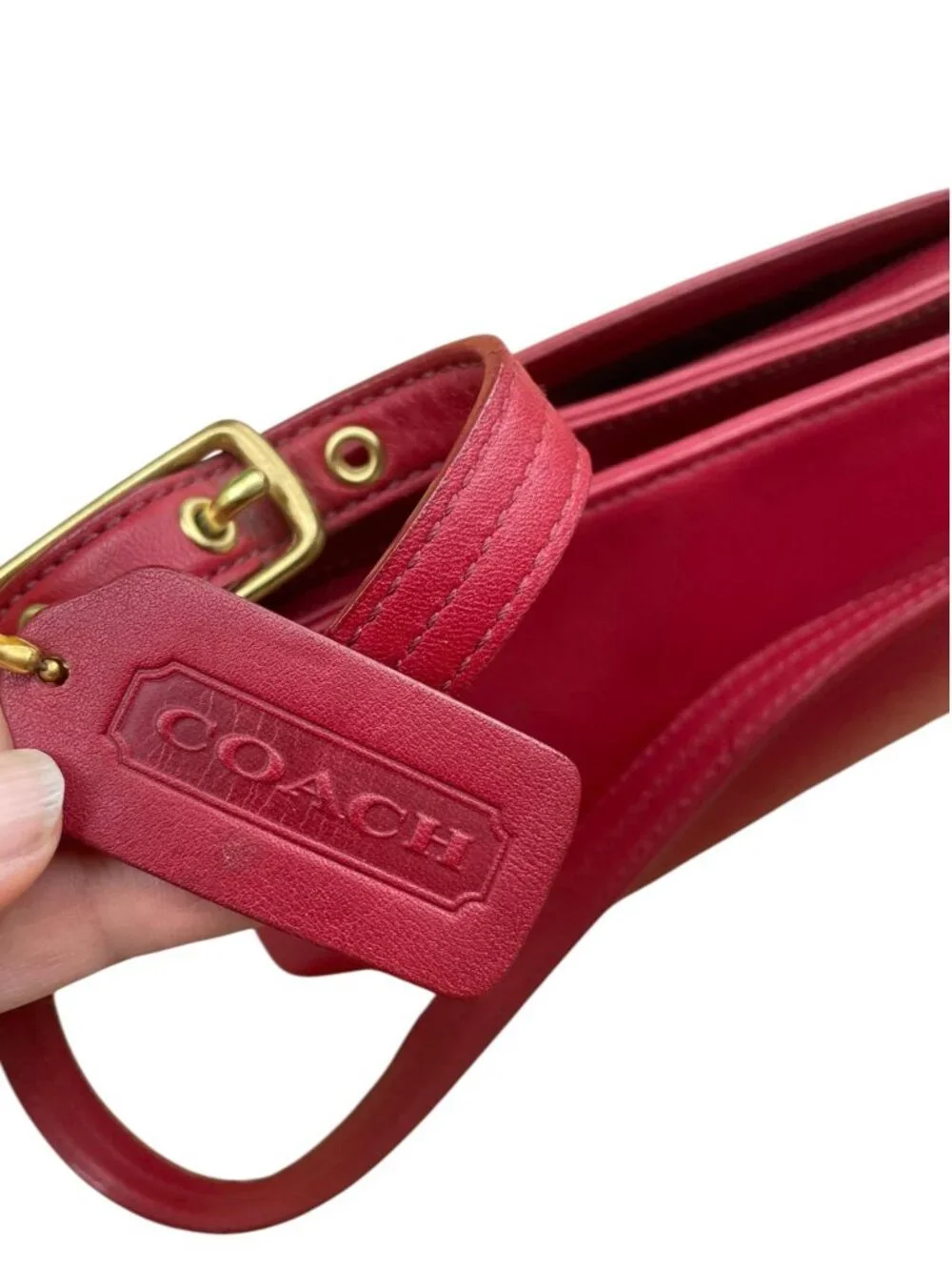 Vintage Coach Red Leather Legacy Shoulder Bag - Style #9861 * Flaw*  90's mini - Picture 5 of 16